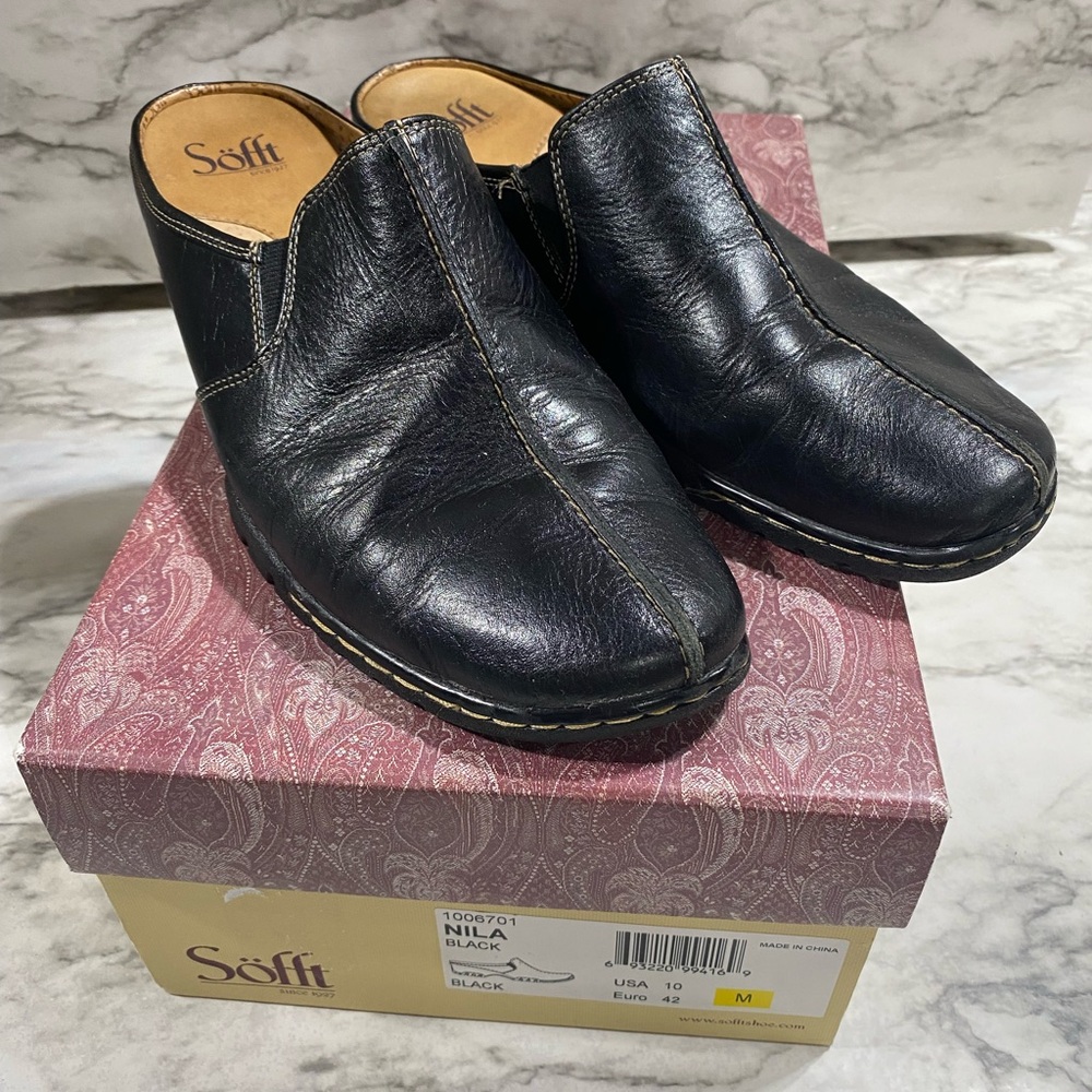 Vintage Sofft Black Leather Mules Classic Slip-On - Nila